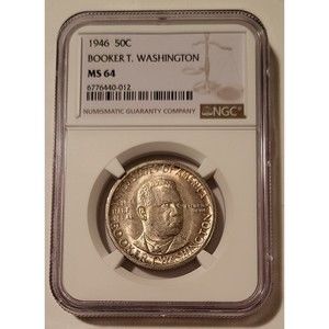 1946 Booker T Washington Commemorative Silver Half Dollar MS64 NGC Toned